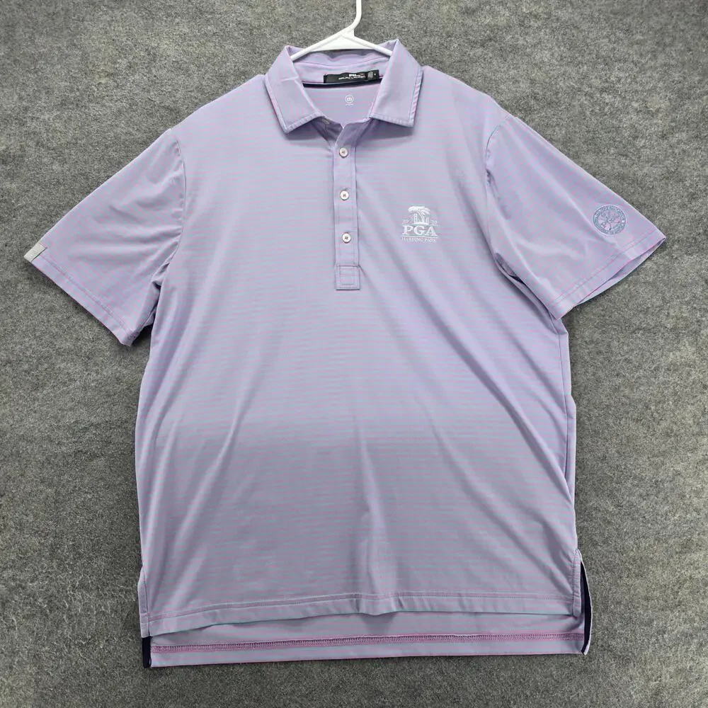 2020 PGA Harding Park Shirt Mens Medium Purple Stripe Golf Polo RLX Ralph Lauren